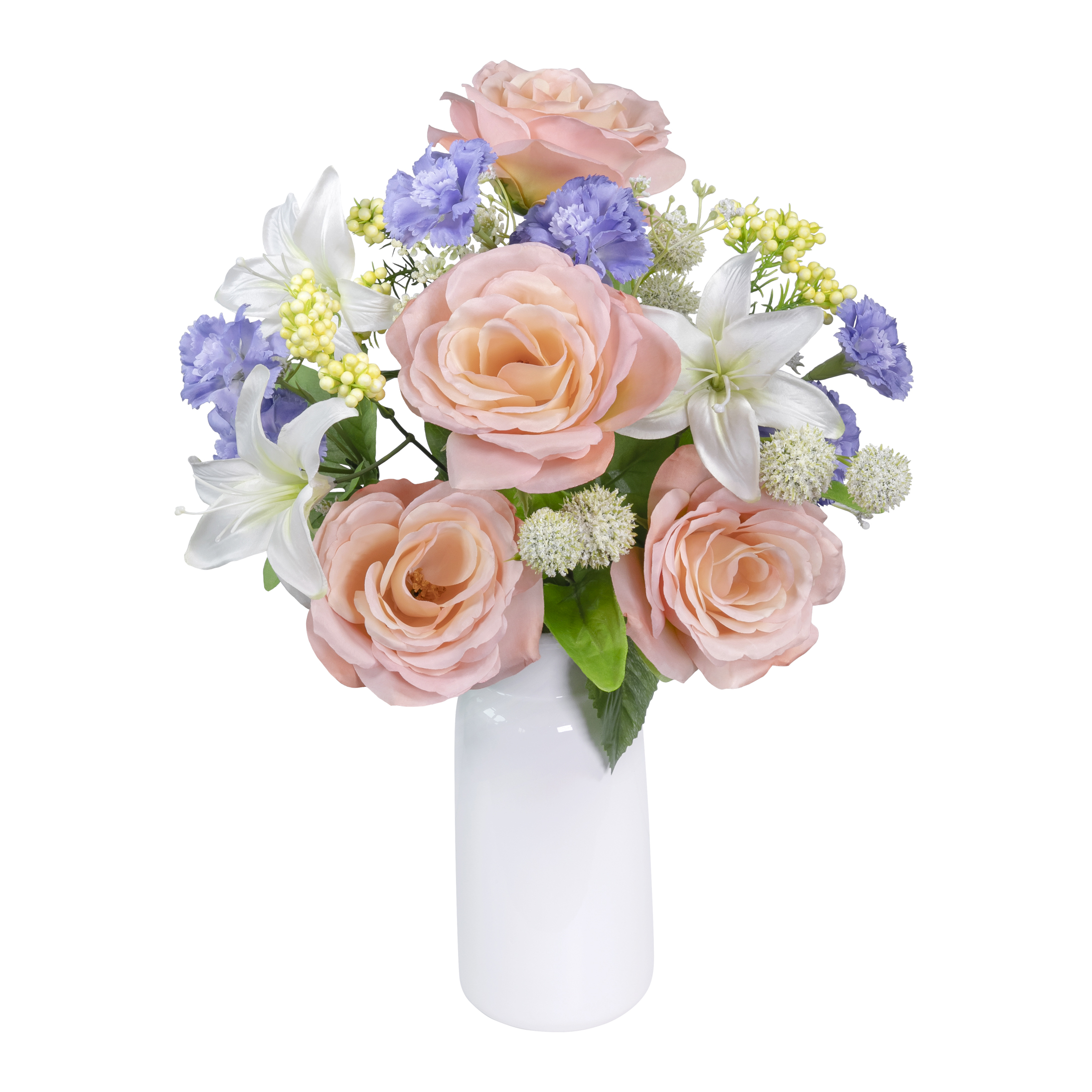 21.5-inch Artificial Silk Coral & Cream Rose & Lily Mixed Spring Bouquet, for Indoor Use, by Mainstays - image 2 of 5