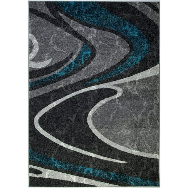 Spirals Abstract Pattern Area Rug Carpet in Black Grey Blue, 7x10 (6'5" x 9'5", 200cm x 290cm)