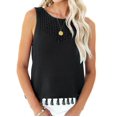 thumbnail image 2 of Womens Summer Knit Sweater Tank Tops Round Neck Crochet Hollow Out Sleeveless Casual Crop Shirt Black L, 2 of 10