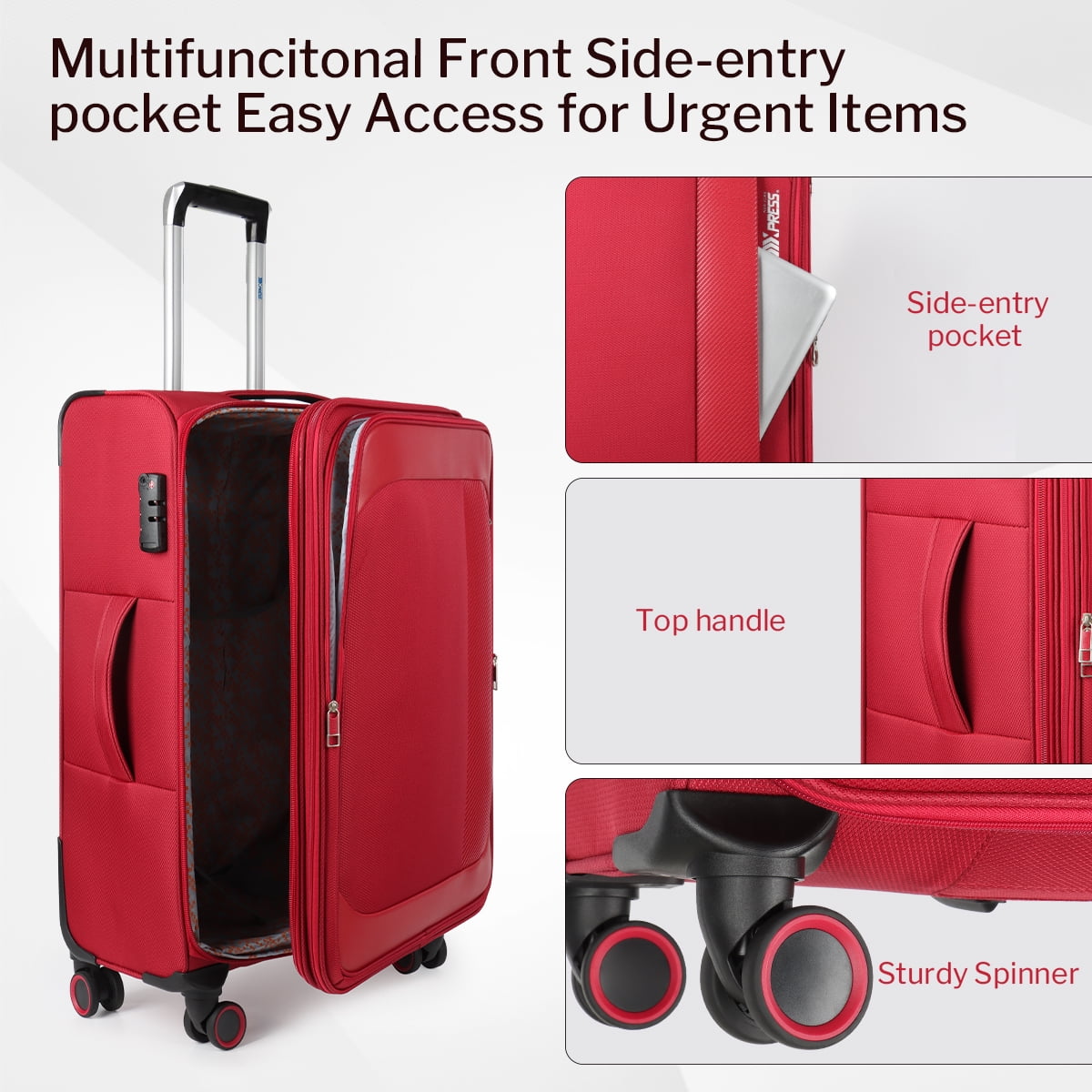 New York Xpress 20" Softside Carry On Luggage Expandable Spinner Luggage, Red - 8809