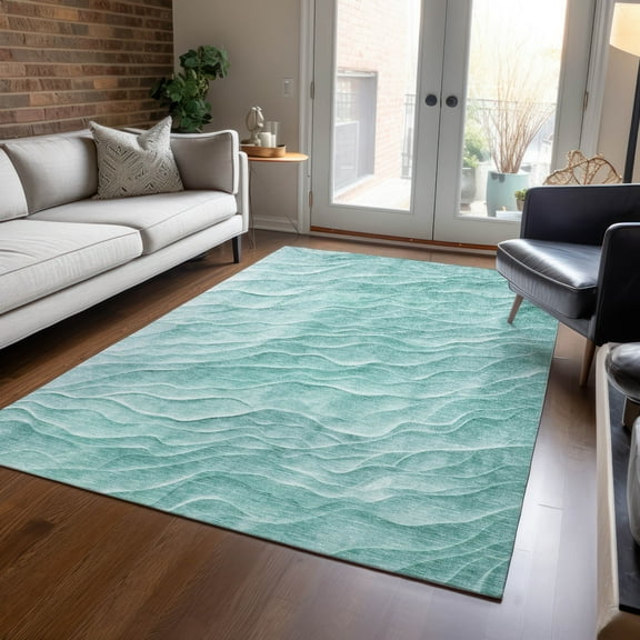 Addison Rugs Chantille Indoor/Outdoor Transitional Waves Aqua Washable Rectangle Rug, 9' x 12'