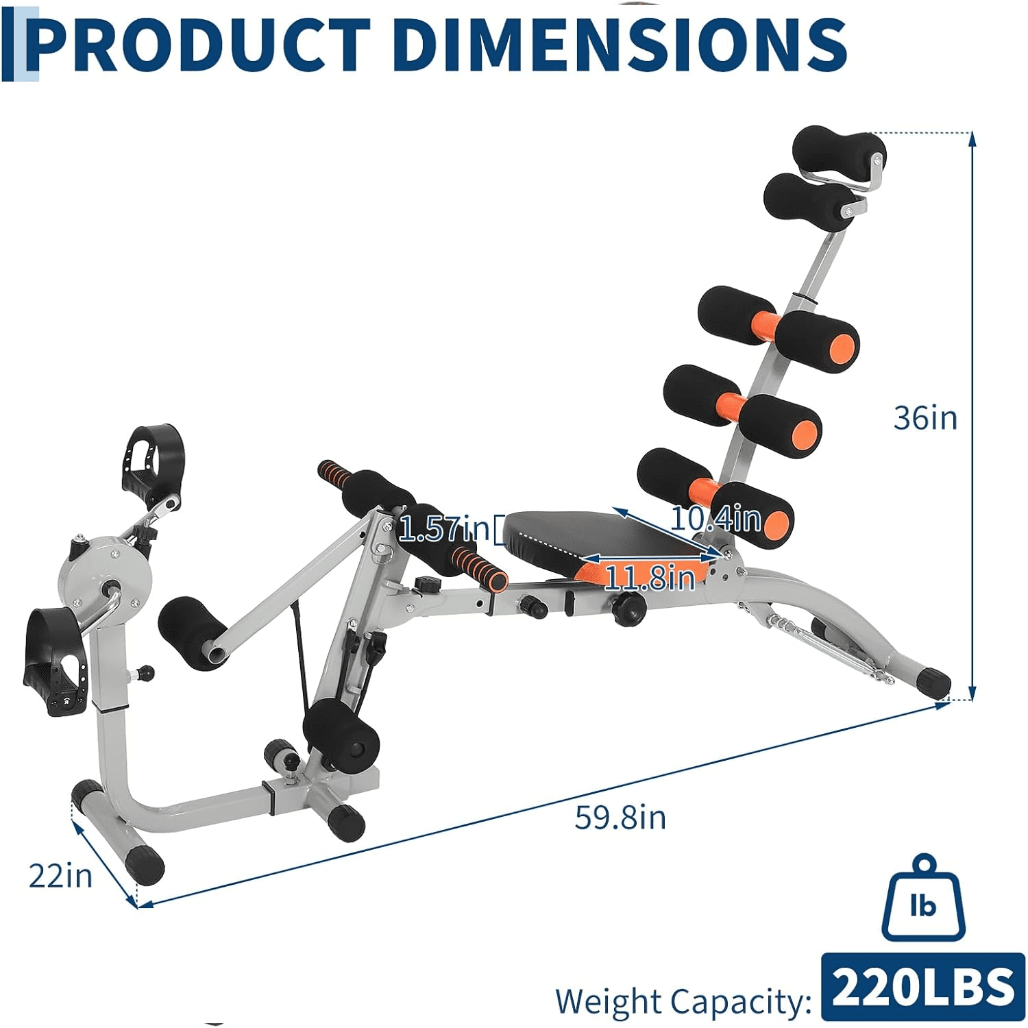 Ab Machine,Multi-Functional Adjustable Ab Trainer with Rotating Pedals,Ab Workout Bench for Home Gym,Exercise Chair for Full Body Workout