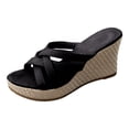 thumbnail image 5 of Platform Espadrilles Sandals for Women Wedges Heels Slip on Slides Casual Open Toe Strappy Beach Shoes Black Size 7, 5 of 6