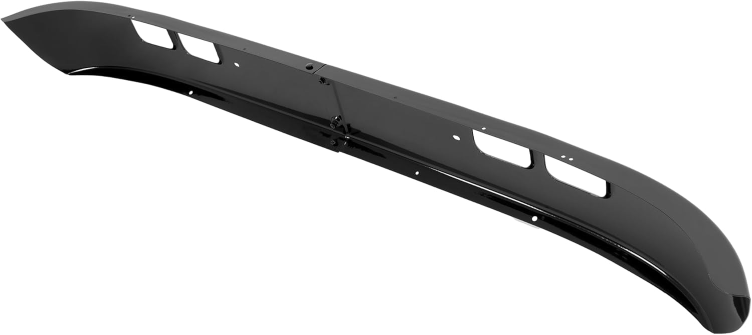 Kojem Front Bumper for 1989-2003 International 4600, 4700, 4800, 4900, 8100 W/Tow, Fog Light Cutouts, Slight Angle Back Steel Powder Coated Black