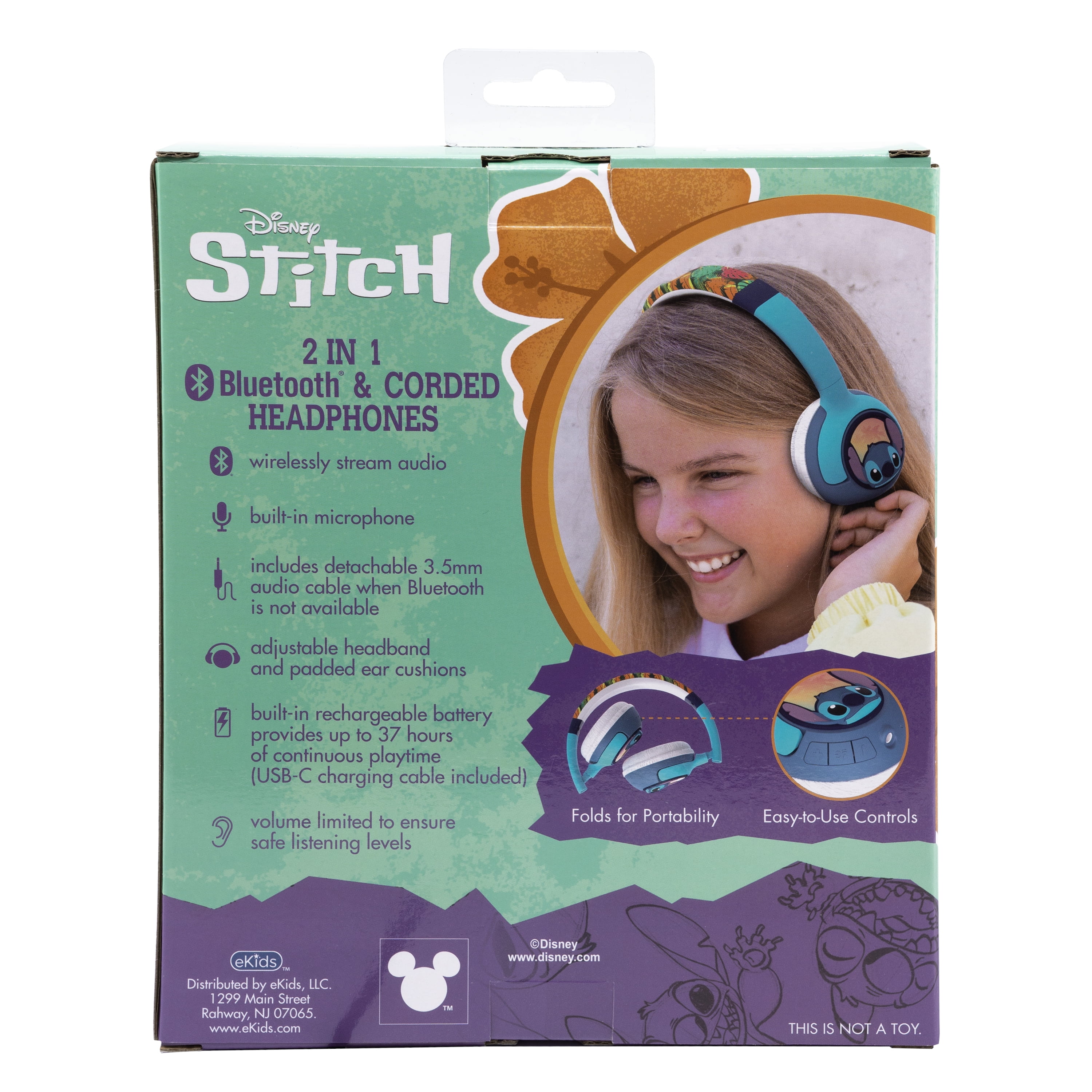 Ekids, Disney, Lilo & Stitch Headphones for Kids, Children Ages 6 and up, Bluetooth and Corded, Over-Ear Headphones