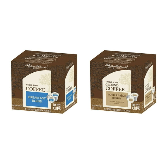 Harry & David Coffee Combo, Breakfast Blend, Vanilla Creme Brulee 2/18 Ct boxes
