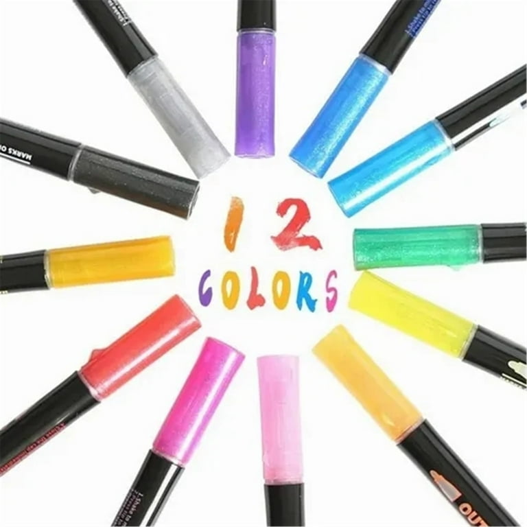 Shimmer Outline Markers, 24 Colors Double Line Metallic Pen Set Sparkle  Self-Outline Doodle Marker Cool Magic Silver Glitter Dazzle Pen Card  Dazzlers Terrain Art Paint Hill Drawing Kid 