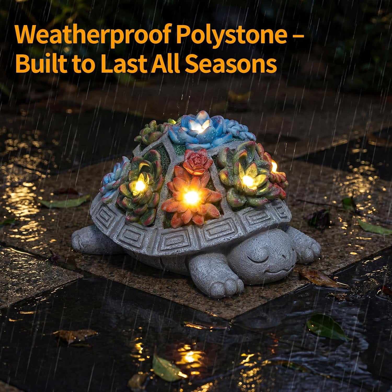 Solar Turtle Garden Outdoor Decor with Succulent & 7 LED Lights – Outside Tortoise Statue for Yard Patio Balcony Backyard - Home House Decoration Art Gift Men Dad Women Mom