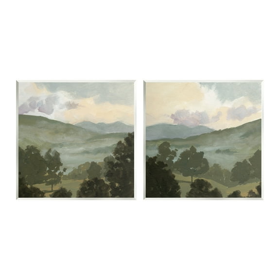 Stupell Industries Rural Hills Landscape Nature Painting Unframed Art Print Wall Art, 12 x 12, Set of 2