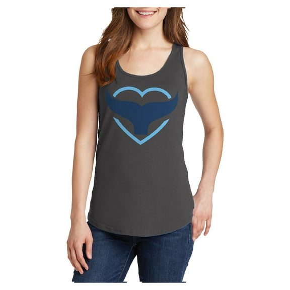Oversized Whale Tail Heart Ladies Core Cotton Tank Top - Charcoal XL