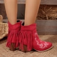 thumbnail image 4 of Xfvqtps Womens Western Ankle Boots with Embroidery Fringe Chunky Block Heel Fashion Winter Boots Comfortable Suede Lace up Boho Booties, 4 of 9