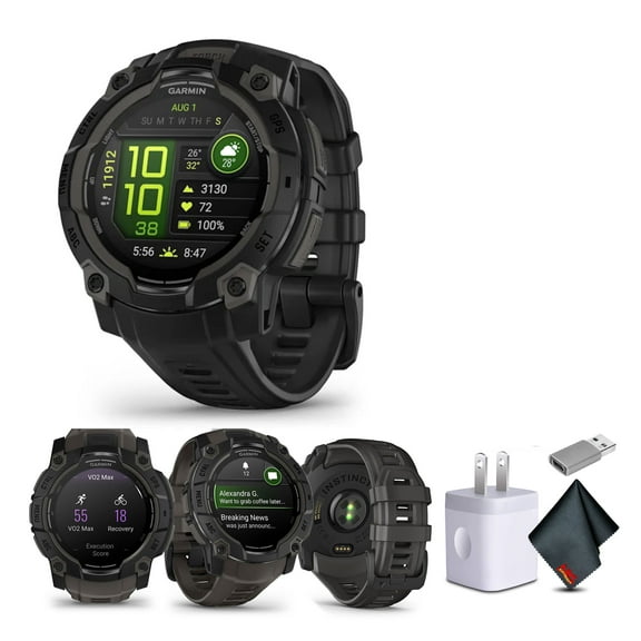Garmin Instinct 3 45mm AMOLED, Outdoor GPS Smartwatch Black (010-02936-00) Fitness and Tactical Smart Watch Bundle