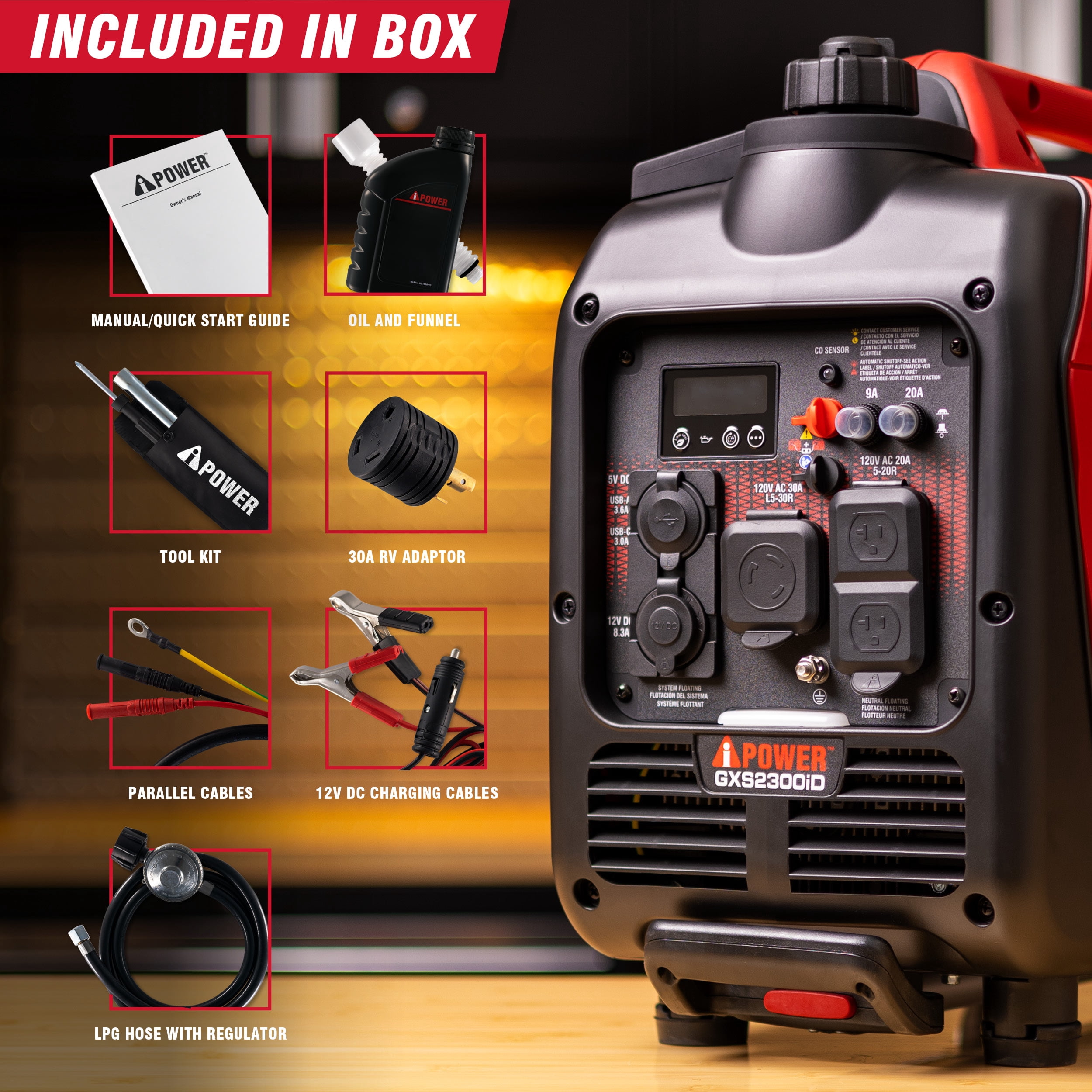 A-iPower 2300-Watt Gas Propane Powered Inverter Generator with CO Sensor