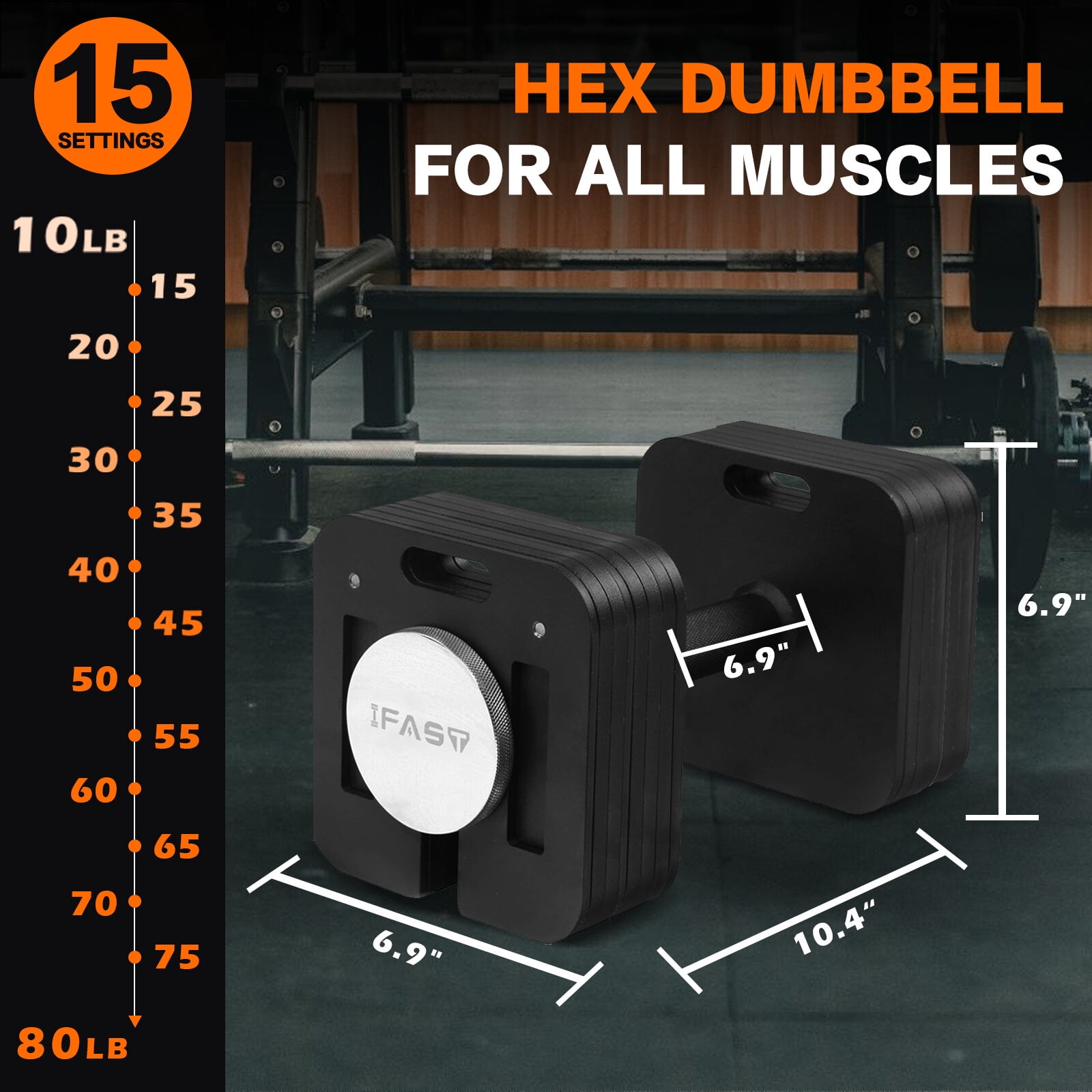Home Gym Equipment, Square Dumbbell 9 in 1 Free Adjustable Dumbbell 80LBS square Dumbbell 9 in 1 Free Weights for Multi weight Options Quick-Lock Adjustable Dumbbell, Black Exercise Equipment