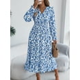 thumbnail image 7 of Elegant Floral Dress Woman 2025 Autumn Winter V Neck Long Flared Sleeves Ruffled Maxi Dress, 7 of 7