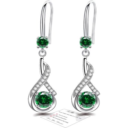 Sterling Silver Pro Post Drop Earrings for Mum Women, Gentle On Skin Dangle Earrings with Cubic Zirconia Birthstone Earrings Jewellery Gifts Mothers Day Valentines Birthday[y758]