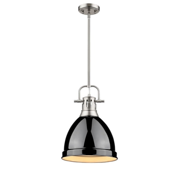 1 Light Vintage Industrial Ceiling Pendant in Chrome with Matte Black Shade-Pewter Finish-Black  Shade Color Bailey Street Home 170-Bel-4159708