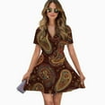thumbnail image 2 of Ornate Paisley Rich Dark Pattern Women Dress V-Neck Short Sleeve Flowy Swing Party Midi Dress, 2 of 4