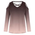 thumbnail image 4 of Black and Friday Clothing Sales Idoravan Long Sleeve Shirts for Women Winter Women's Printed Off Shoulder Fashion Long Sleeve Top Pink S, 4 of 4