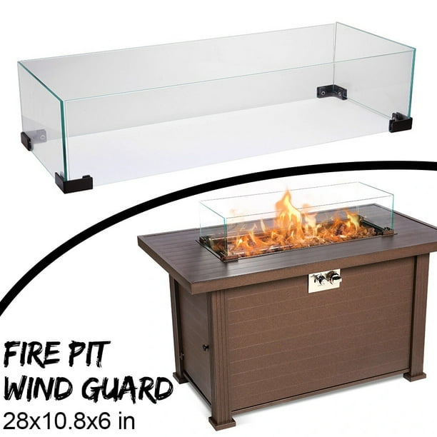 Fire Pit Wind Guard, 28x10.8x6 in Glass Flame Guard, Oblong Glass