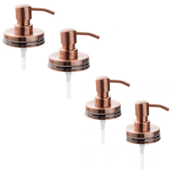 LEXON Copper Soap Dispenser Lids Stainless Steel Lotion Dispenser Pump Replacement for Mason Jar Bathroom Kitchen Extra Long Tubes Rustproof Pack of 4