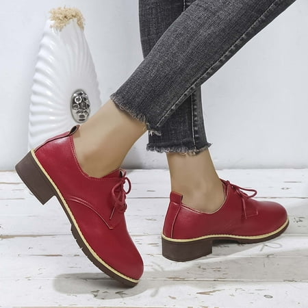 

Lhked Women s Lace Up Low Heels Shoes Round Head Thick Heel Work Shoes
