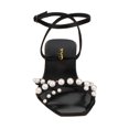 thumbnail image 3 of XYD Women Open Square Toe Pearls Studded Sandals Ankle Strap Chunky Low Heels Fashion Prom Wedding Shoes Size 16 Black, 3 of 4