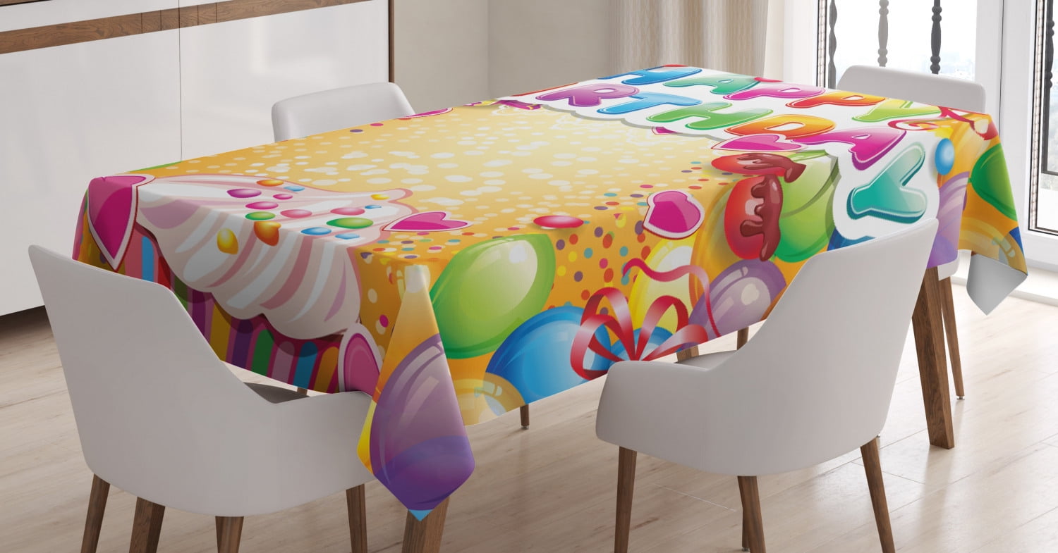 Birthday Decorations Tablecloth, Vivid Colored Framework with Many