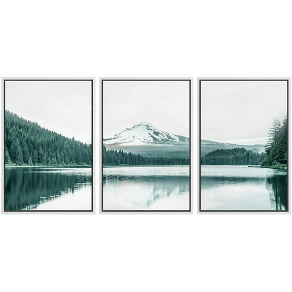 wall26 Framed Canvas Print Wall Art Set Duotone Mountain Range Forest Lake Nature Wilderness Photography Realism Rustic Landscape Colorful Cool for Living Room, Bedroom, Office - 16"x24"x3