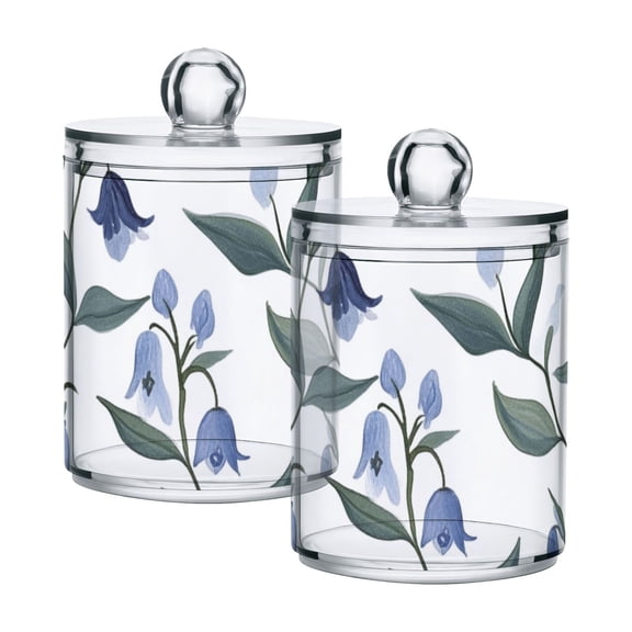 Watercolor Bluebell Flowers Translucent Plastic Cans Storage Canisters with Lid Set of 2