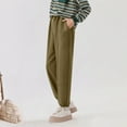 thumbnail image 2 of Children's Casual Pants Solid Color Elastic Waist Drawstring with Pockets Pant Comfortable Daily Trousers Army Green 14 Years, 2 of 4