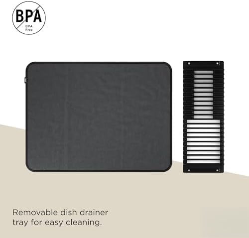 Udry Dish Rack and Microfiber Drying Mat – Space-Saving Design Folds Up for Easy Storage, Basic Rack, Black