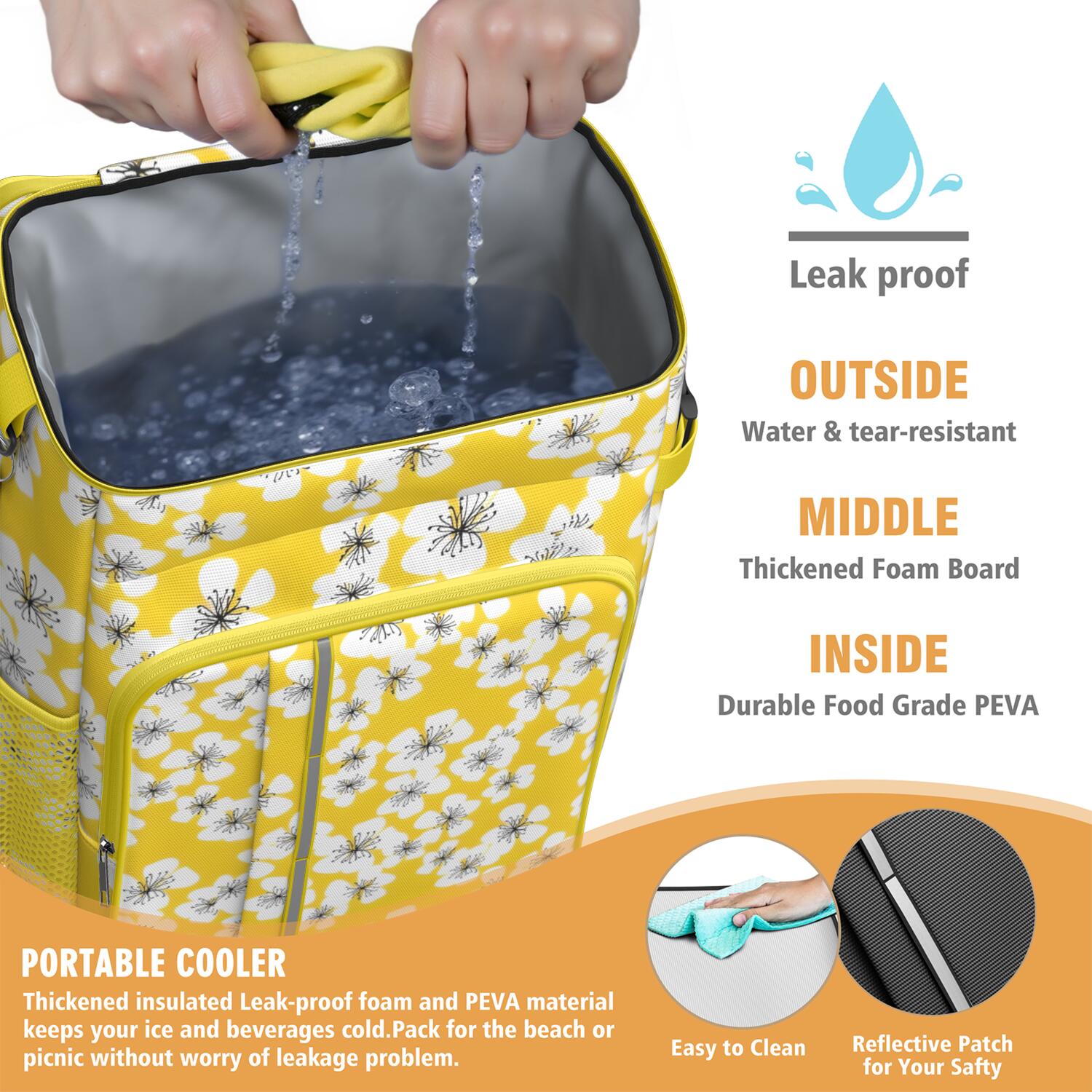 Travel Cooler Bag - Pioneer Flower Floral Print Pattern Camping Beer Cooler Backpack with Bottle Opener- Waterproof Insulated Picnic Backpacks - Cooler Bag for Beach