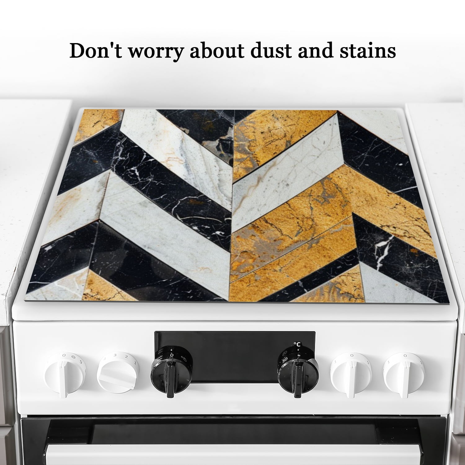 Square Stove Top Covers for Electric Stove, Abstract Geometric Art Marble Pattern Glass Cooktop Cover Protector, Washable Glass Countertop Protector Mat for Kitchen RV (28×20 Inch)