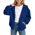thumbnail image 2 of ZOYOEN Girls Hoodie with Pocekts- Zip Up Lightweight Loose Fit Long Sleeve Casual Kids Fall Jacket Blue Size 6-14, 2 of 6