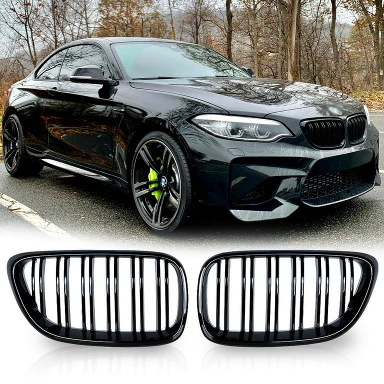 Astra Depot Glossy Black Front Kidney Grill Inserts Dual Slats for BMW F22  F23 2 Series 230i M235i / F87 M2 2014-2018 