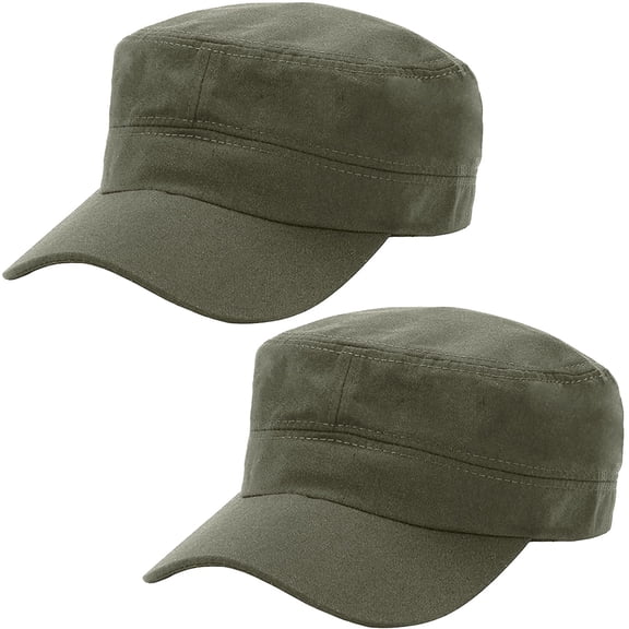 SHILINLANG 2 Pack Cadet Army Cap Military Hat for Men Women Adjustable Cotton Flat Top Outdoor Baseball Cap