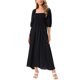 thumbnail image 1 of Vestidos de verano casuales para mujeres INSPIRE CHIC, con mangas cortas abullonadas, escote cuadrado, diseño fruncido, midi fluido y con bolsillos, color negro M, 1 of 5