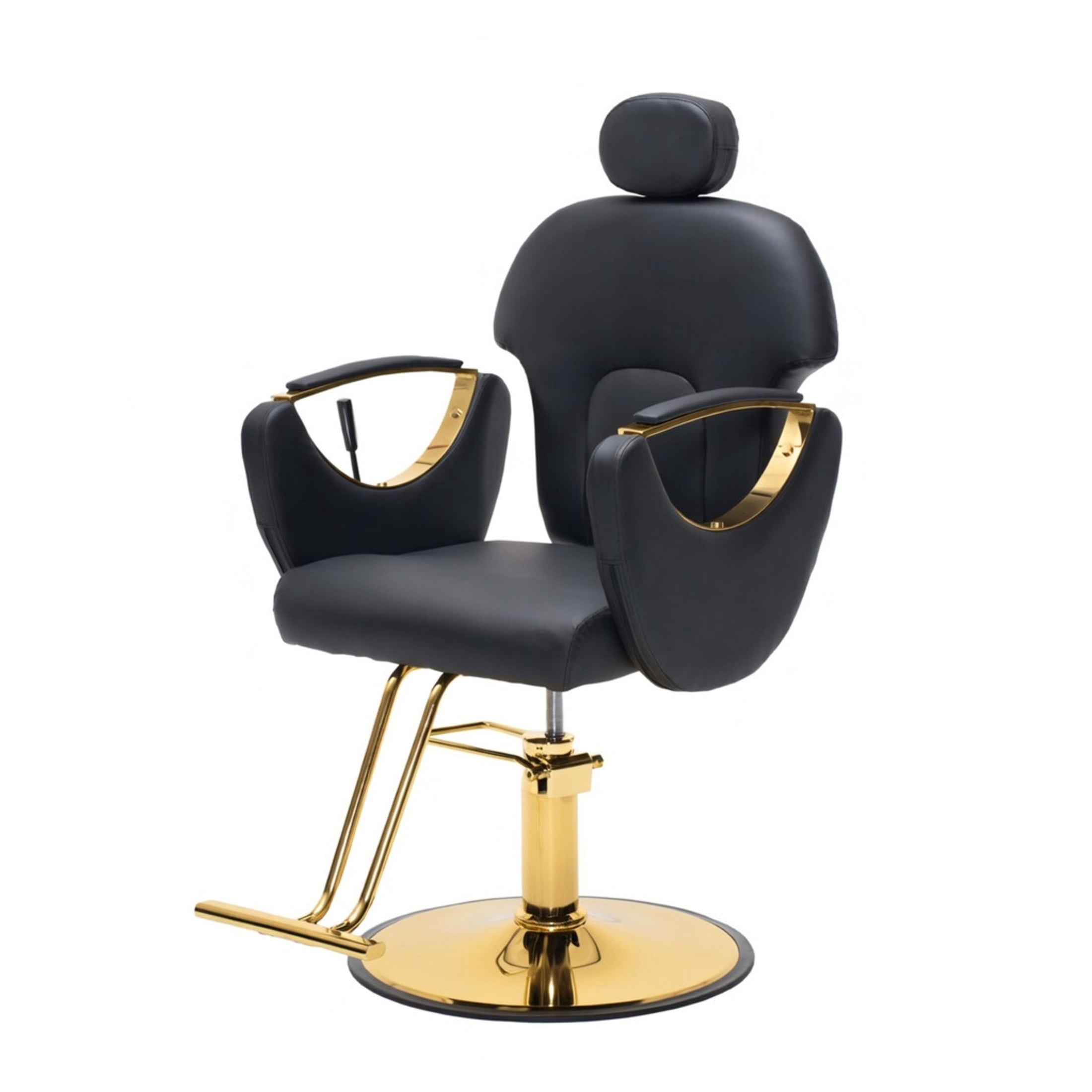 Noble House Hydraulic Barber Chair, Reclining Salon Styling Chair, PU Upholstery, Black + Gold