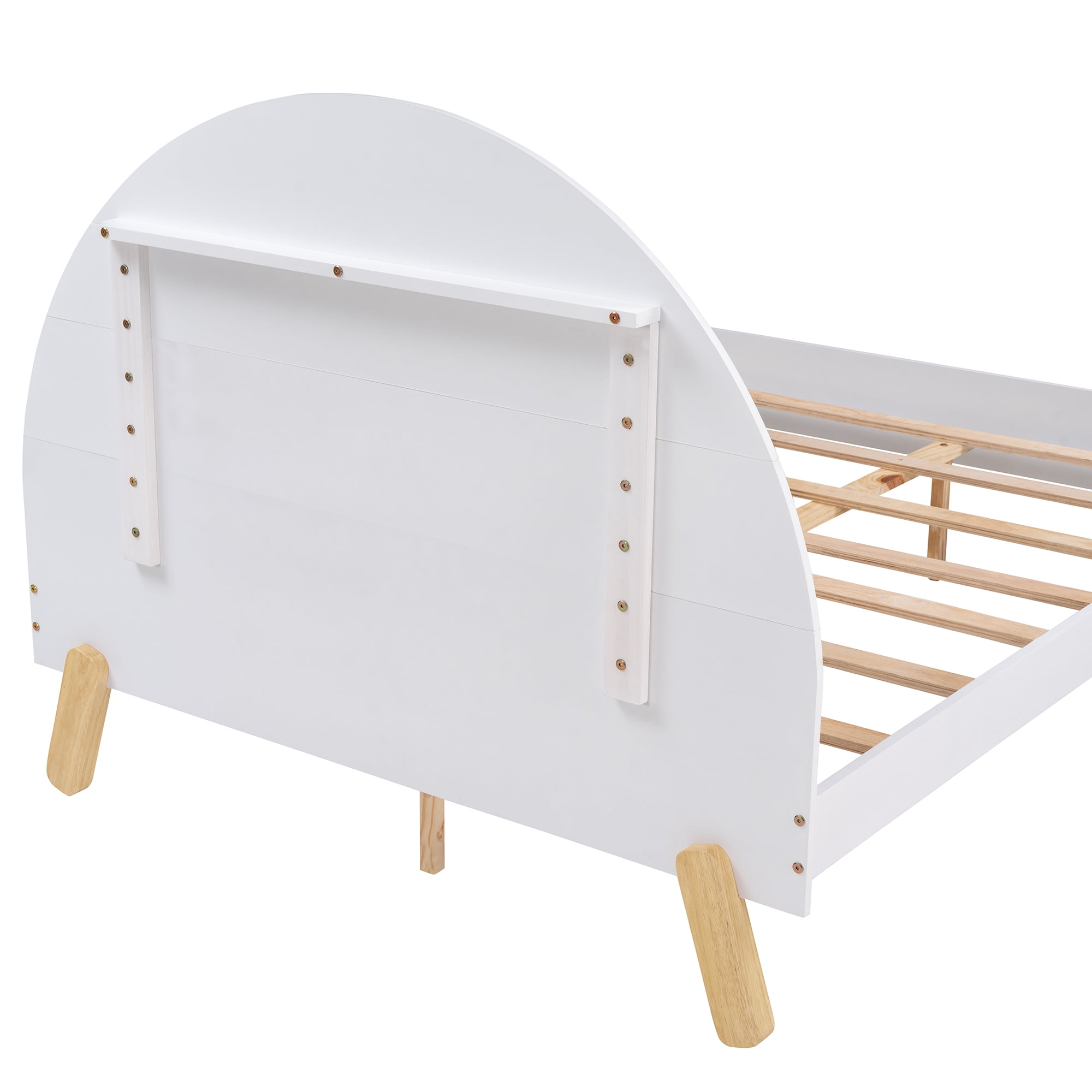 Aukfa Platform Bed for Kids, Full Size Bed Frame with Semi-circular Headboard, Wooden - White