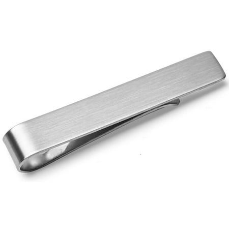 Tie Bar Clip, Narrow Width 1.9" Brushed Silver Finish, Gift Boxed