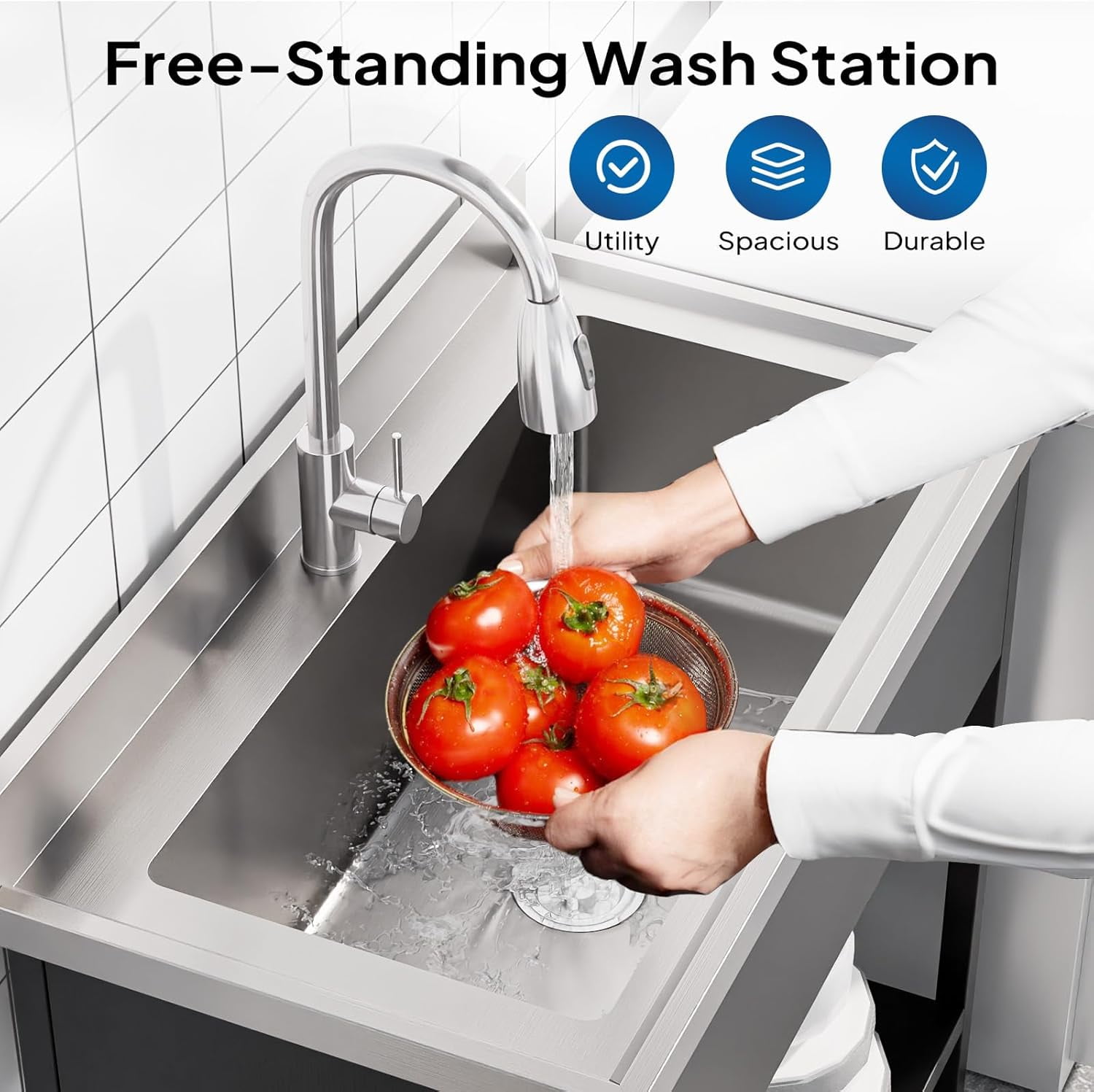 Ktaxon Stainless Steel Utility Sink, Free Standing Sink with Faucet, Perfect for Laundry Room, Kitchen, Restaurant, Garage, Backyard, 20"D x 36"W x 38"H