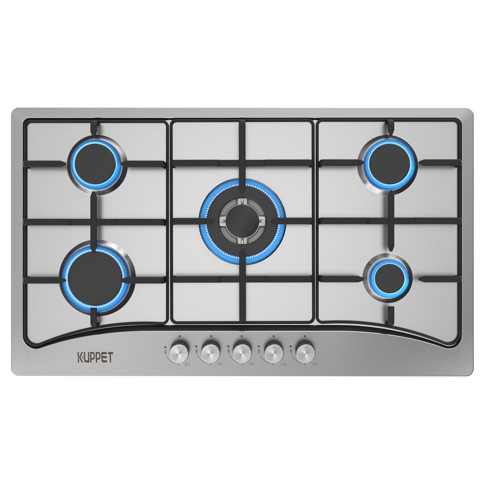 34 Inch Gas Cooktop, KUPPET QM5113 Gas Stove Cooktop with 5 Italy Sabaf