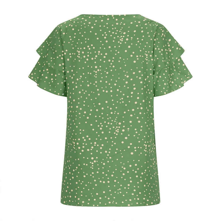 yillto Womens Blouse Ruffle Hem Crewneck Tops Summer Lightweight