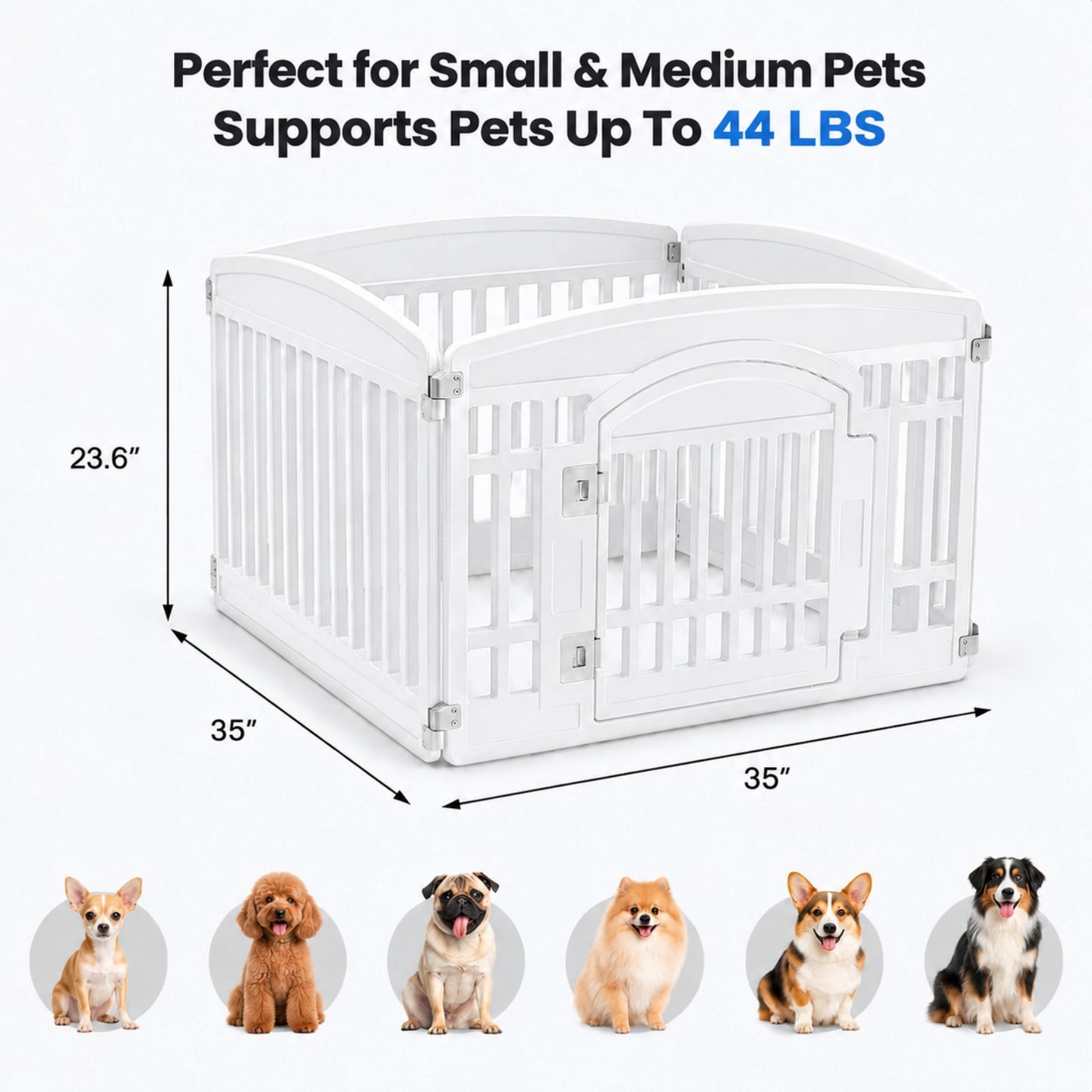 Telyra Pet Playpen Indoor & Outdoor 4 Panels Dog Fence with Safety Lock, White