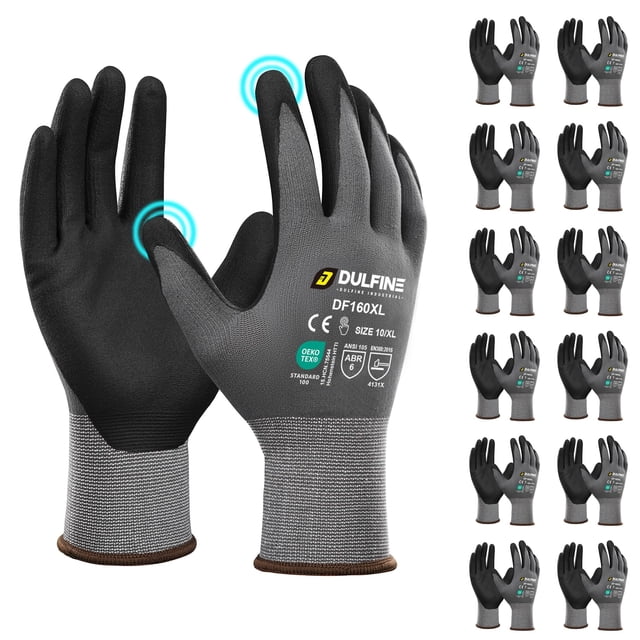 Guantes de trabajo de seguridad DULFINE con revestimiento de nitrilo de microespuma, 12 pares