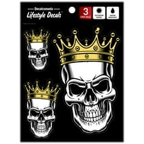 Skull Crown Decals - Set of 3 Stickers for Car or Truck Window- Skull King Car Accessory and Skull Car Vinyl