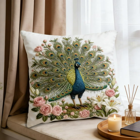 18 Inch Square Velvet Throw Pillow Cover, Cute 3D Embroidered Decorative Pillow Case for Sofa Couch, Living Room, Bedroom, Home Decor