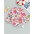 thumbnail image 3 of Bagilaanoe Toddler Baby Girl One-Piece Swimsuit Flower Print Long Sleeve Zipper Rashguard Swimwear 6M 9M 12M 18M 24M 3T Kids Ruffle Bathing Suit, 3 of 8