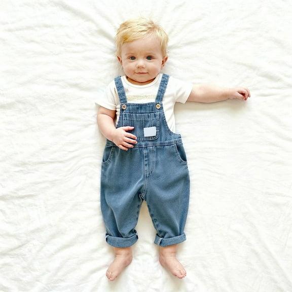 ZHOGXU Big Boys Girls Denim Overalls With Large Pockets Comfortable Fashion Suspenders Jeans For Daily Wear Blue 18-24 Month